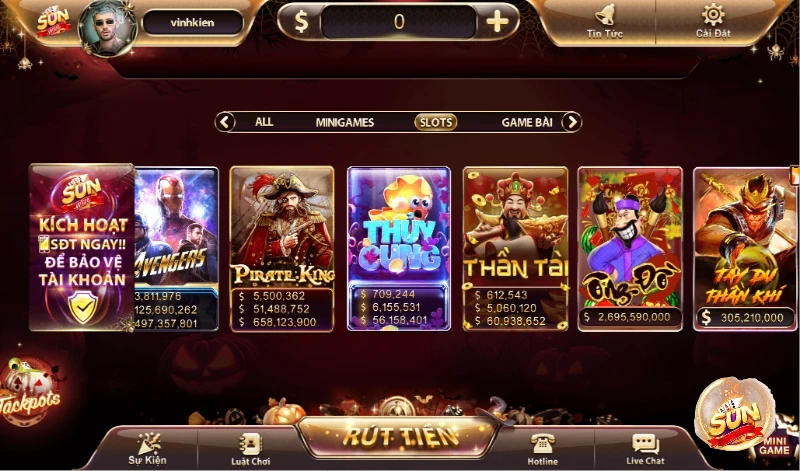 Giao diện chuyên mục game slot tại cổng game Sunwin